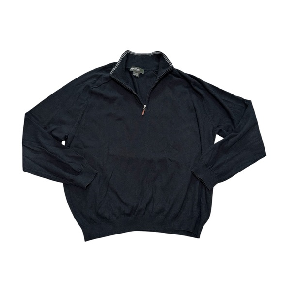 Mens Eddie Bauer Large Quarter 1/4 Zip Sweatshirt Sweater Gray Long Sleeve Black - Picture 3 of 8